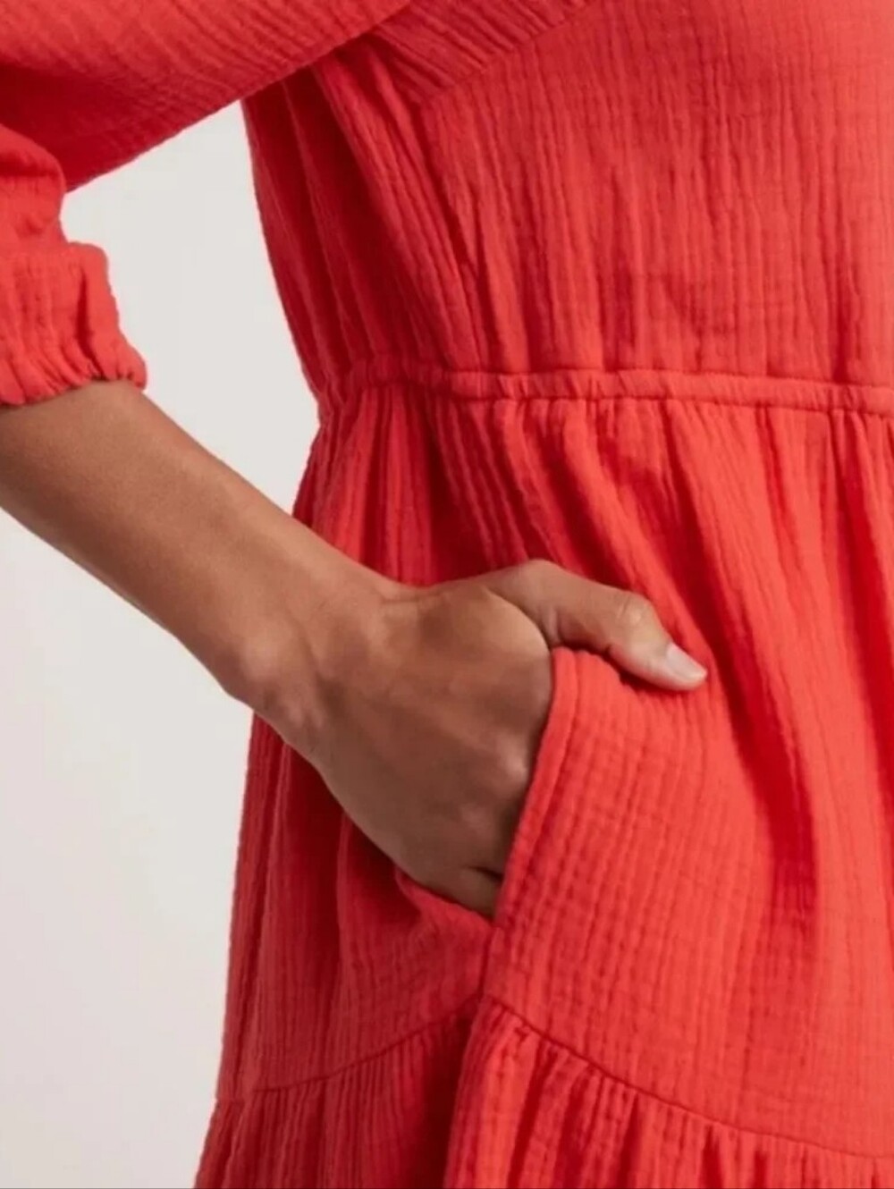 Marine Layer Willow Doublecloth Midi Dress in Red size Small Pockets 100% Cotton image 4
